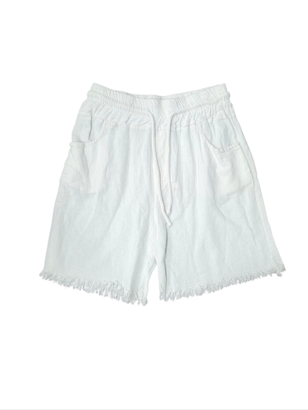 Italian white linen draw string shorts, Size small